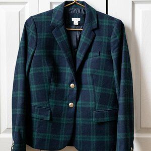 Blue and green plaid wool blend schoolboy blazer